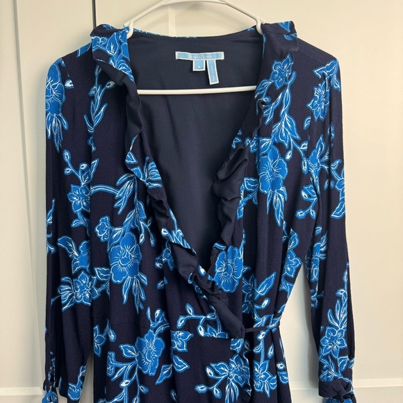 Draper James Wrap Dress Geranium Floral Navy Blue Size 6 - Picture 4 of 12